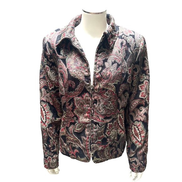 Christopher & Banks Vintage Zip Front Paisley Jacket Size M w Shoulder Pads - Picture 5 of 9